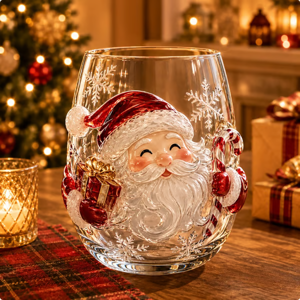 🎄 LAST DAY 49% OFF – ✨ Magical Christmas 3D Glass Cup | Raised Festive Artwork, Sparkling Details & Holiday Gift Drinkware 🎅💎