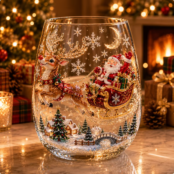 🎄 LAST DAY 49% OFF – ✨ Magical Christmas 3D Glass Cup | Raised Festive Artwork, Sparkling Details & Holiday Gift Drinkware 🎅💎