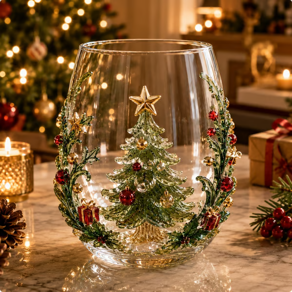 🎄 LAST DAY 49% OFF – ✨ Magical Christmas 3D Glass Cup | Raised Festive Artwork, Sparkling Details & Holiday Gift Drinkware 🎅💎