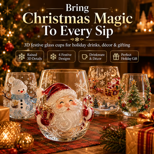 🎄 LAST DAY 49% OFF – ✨ Magical Christmas 3D Glass Cup | Raised Festive Artwork, Sparkling Details & Holiday Gift Drinkware 🎅💎