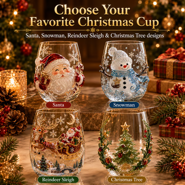 🎄 LAST DAY 49% OFF – ✨ Magical Christmas 3D Glass Cup | Raised Festive Artwork, Sparkling Details & Holiday Gift Drinkware 🎅💎