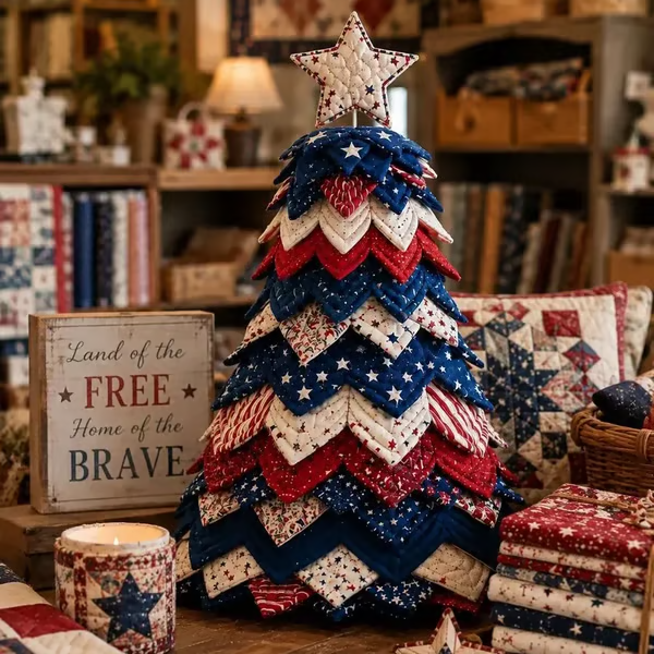 🔥LAST DAY 50% OFF - 🎄Americana Christmas Tree Quilt Kit – Easy Layered Fabric Holiday Décor for Quilting Lovers