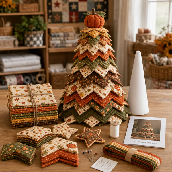 🔥LAST DAY 50% OFF - 🎄Americana Christmas Tree Quilt Kit – Easy Layered Fabric Holiday Décor for Quilting Lovers