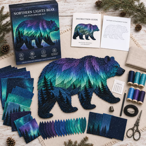 ⏳Last Day 49% OFF - 🌌🐺Northern Lights Wildlife DIY Patchwork Kit